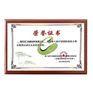第八屆創(chuàng)新創(chuàng)業(yè)大賽安徽賽區(qū)成長企業(yè)組優(yōu)秀獎